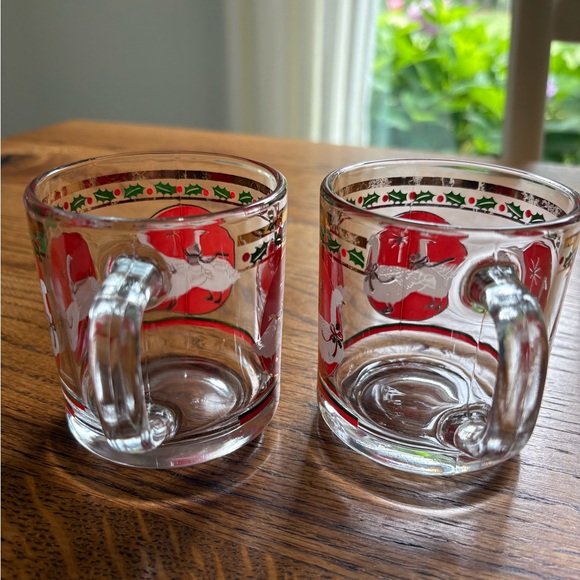 Pair of Vintage Christmas Glass Mugs with geese with bows - Picture 4 of 8